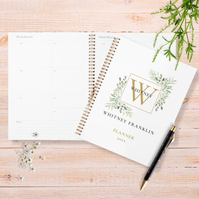 Modern Greenery Gold Monogram 2021 Planner (Creator Uploaded)