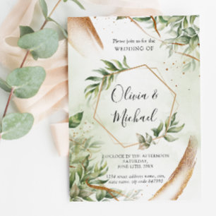 Modern Greenery Gold Wedding Invitation