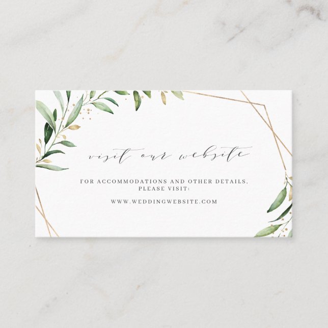 Modern Greenery Gold Wedding Website Insert Card (Front)