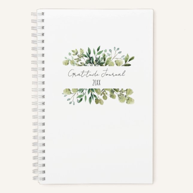 Modern Greenery Gratitude Journal Year White (Front)