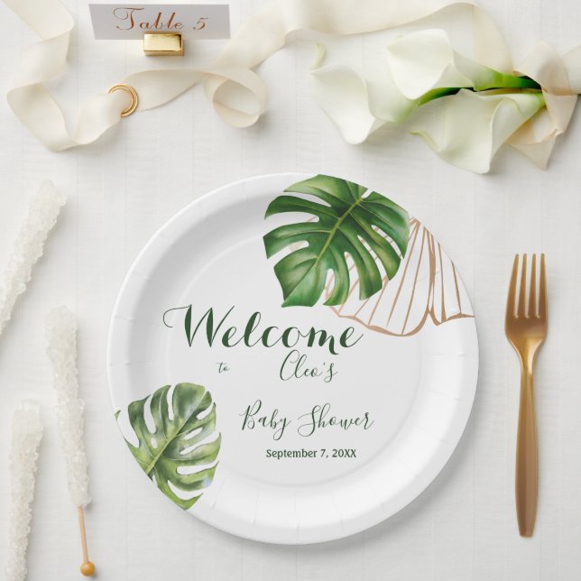 Modern Greenery Leaf Gender Neutral Baby Shower Paper Plate (Wedding)