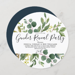 Modern Greenery Leaf Gender Reveal Party Invitation