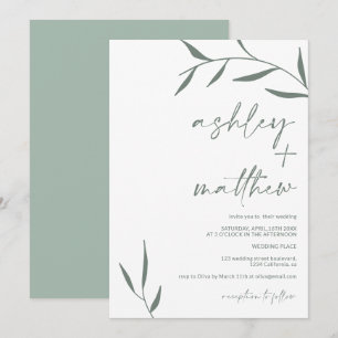 Modern greenery leaf names calligraphy wedding invitation