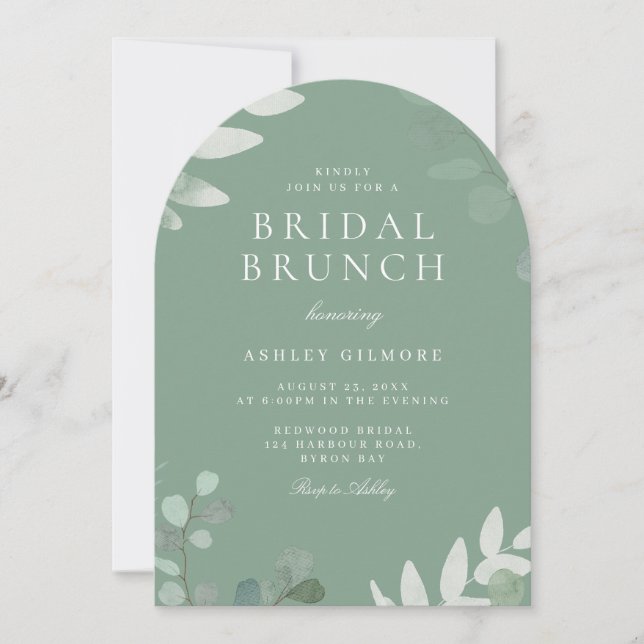 Modern Greenery Leaves Bridal Shower Brunch Invitation (Front)