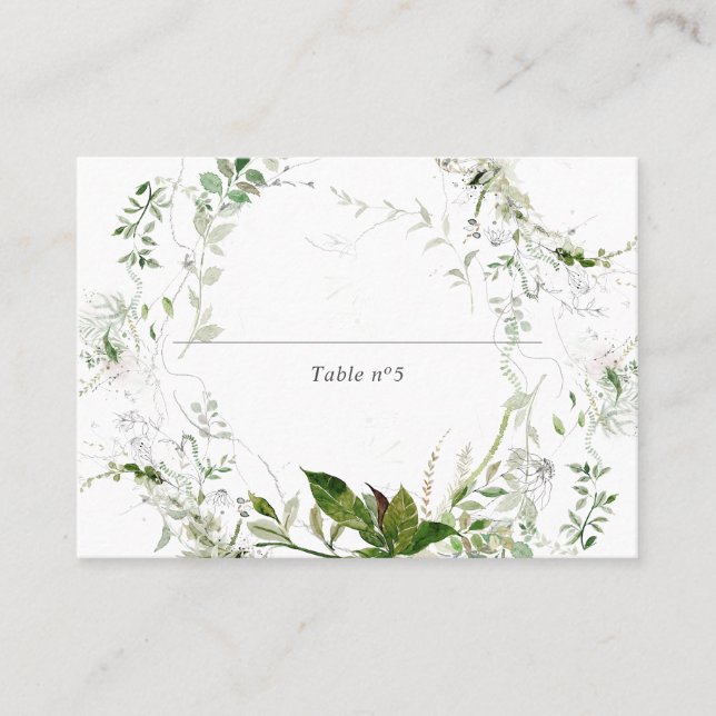 Modern Greenery Leaves Place Card (Front)