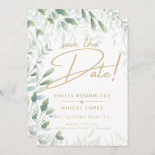Modern Greenery Leaves Wedding Save Date QR Code Invitation