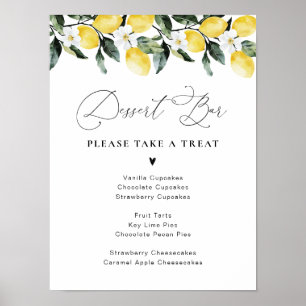 Modern Greenery Lemon Floral Dessert Bar Poster