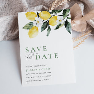 Modern Greenery Lemon Floral Save The Date Card