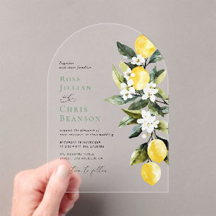 Modern Greenery Lemon Floral Weddding Acrylic Invitations