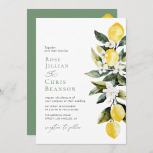 Modern Greenery Lemon Floral Weddding Invitation