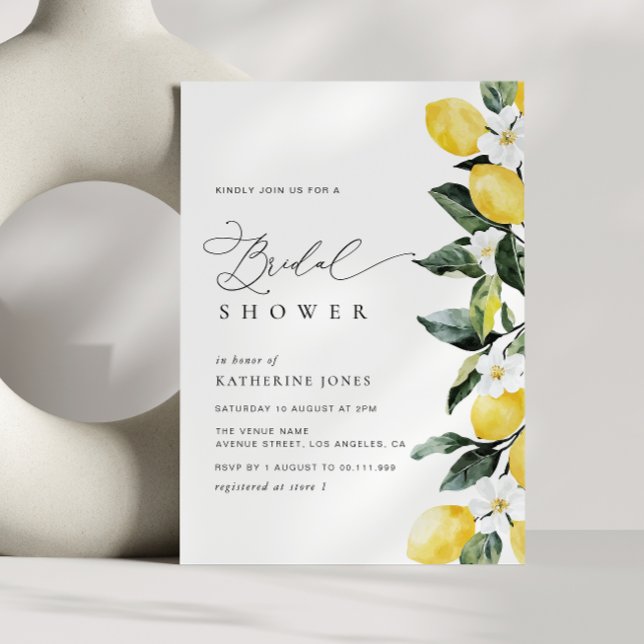 Modern Greenery Lemon Floral Wedding Bridal Shower Invitation (Creator Uploaded)