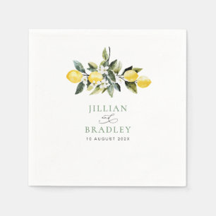 Modern Greenery Lemon Floral Wedding Napkin