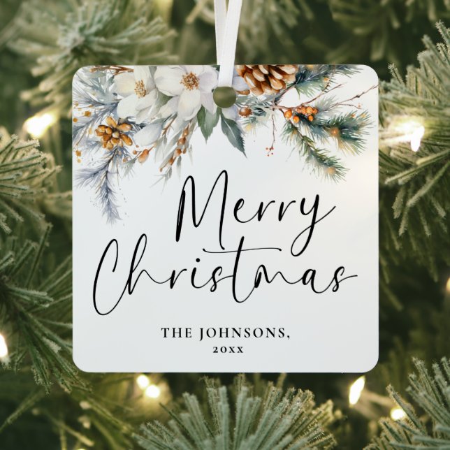 Modern Greenery Merry Christmas Family Photo Metal Tree Decoration (Insitu)