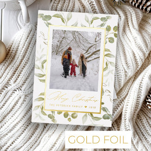 Modern greenery Merry Christmas photo gold