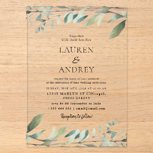 Modern Greenery Minimalist Wedding Acrylic Invitations