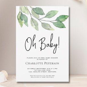 Modern Greenery Oh Baby Baby Shower Invitation