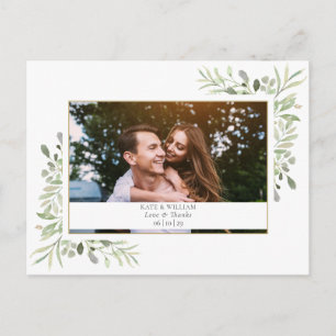 Modern Greenery Photo Wedding Thank You Postcard