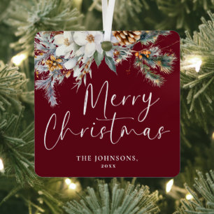 Modern Greenery Red Christmas Family Photo Metal Tree Decoration