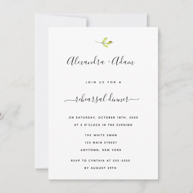 Modern Greenery Rehearsal Dinner Invitations (Front)