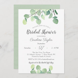 Modern Greenery Simple Eucalyptus Bridal Shower Invitation