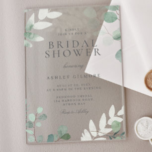 Modern Greenery Spring Bridal Shower Acrylic Invitations