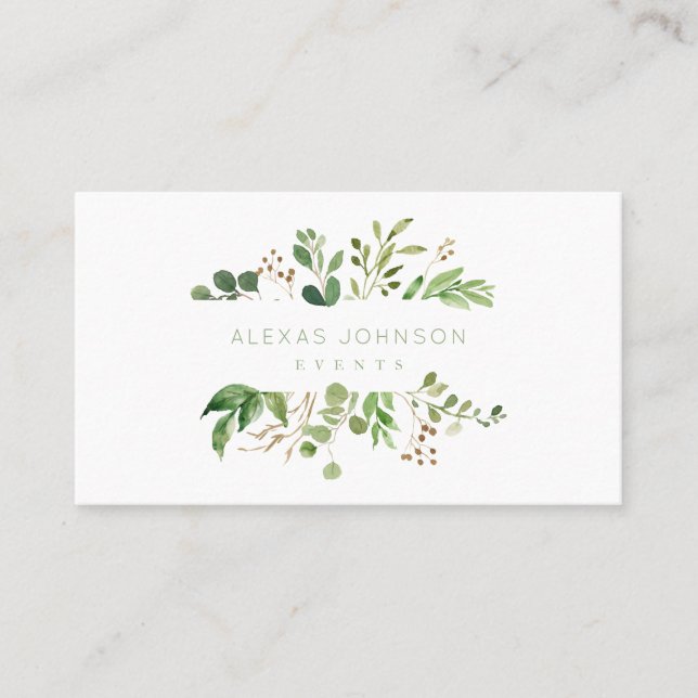 Modern Greenery Spring Business Card (Front)