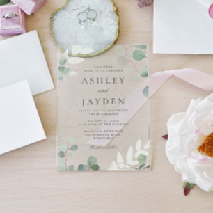 Modern Greenery Spring Wedding Acrylic Invitations