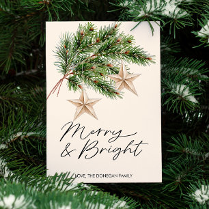 Modern Greenery Stars Flat Holiday Card