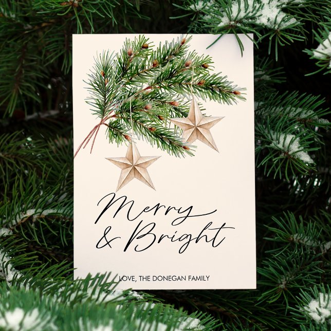 Modern Greenery Stars Flat Holiday Card (Creator Uploaded)