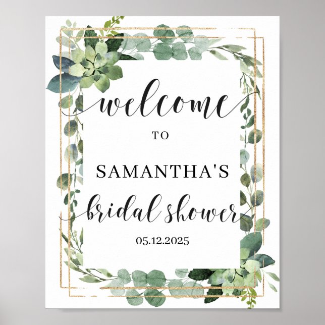 Modern greenery succulent bridal shower welcome poster (Front)