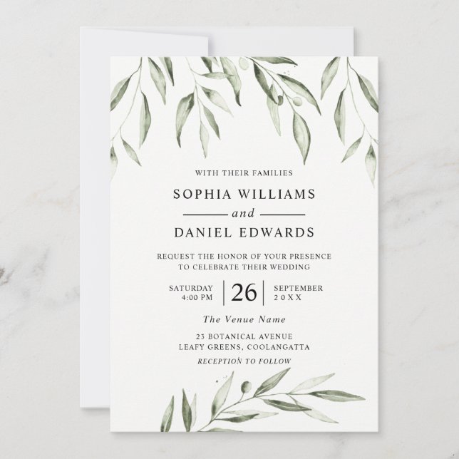 Modern Greenery Summer Fall Spring Wedding Invitation (Front)