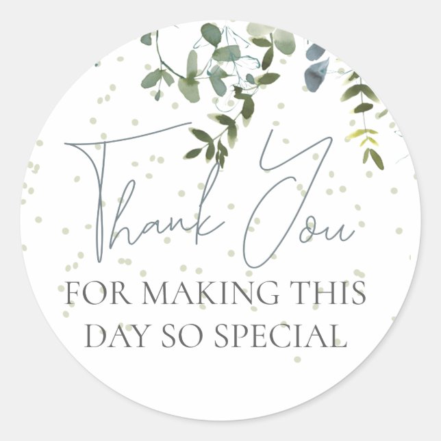 Modern Greenery Thank You Classic Round Sticker (Front)