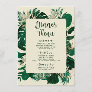 Modern Greenery Tropical Leaves Wedding Dinner Menu