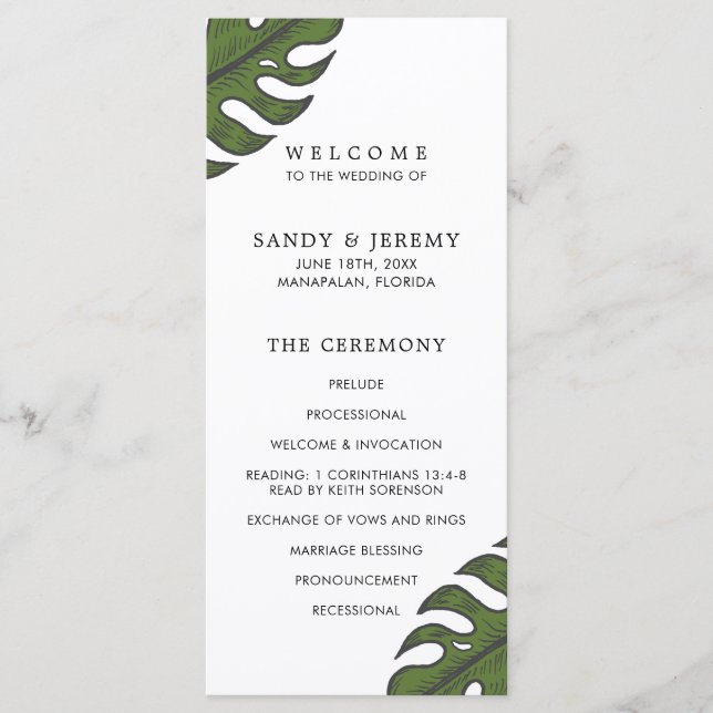Modern Greenery Tropical Wedding Programme (Front)
