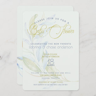 Modern Greenery Watercolor Couples Baby Shower Invitation