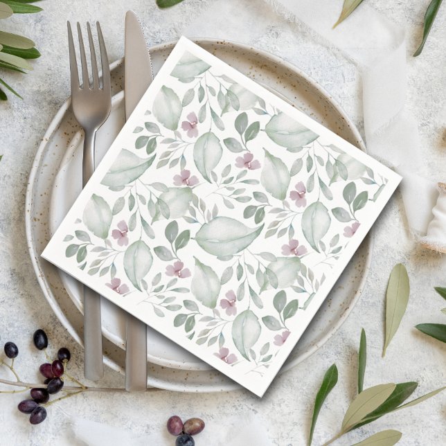 Modern Greenery Watercolor Pattern Wedding Napkin (Creator Uploaded)