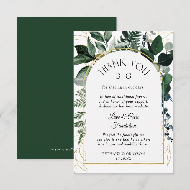 Modern Greenery wedding Favour donation card (Front/Back)