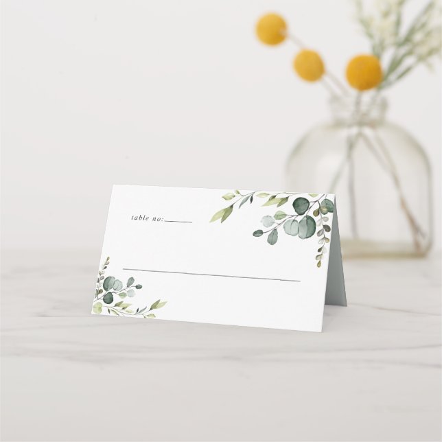 Modern Greenery Wedding Folded Place Card (Front)