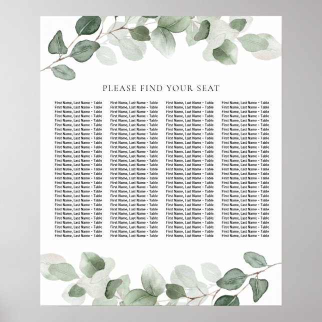 Modern Greenery Wedding Seating Chart (Front)