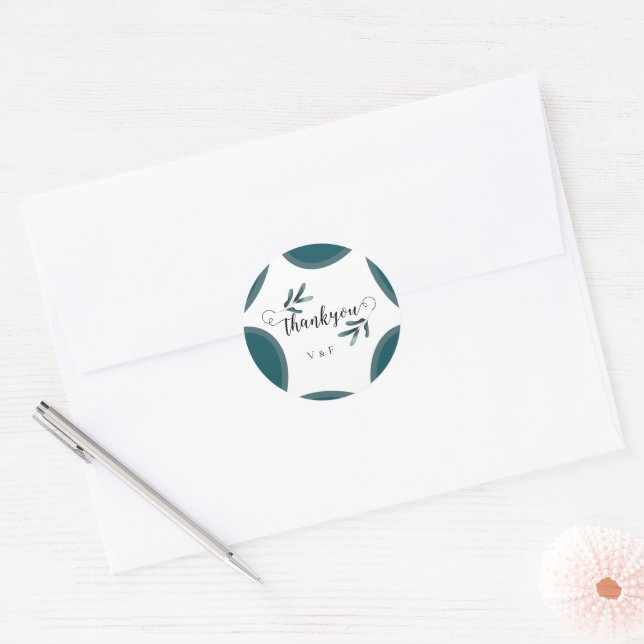 Modern Greenery Wedding Thank You Classic Round Sticker (Envelope)