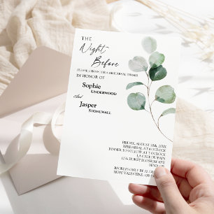 Modern Greenery White Night Before Rehearsal Invitation