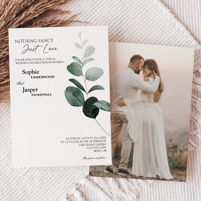 Modern Greenery White Nothing Fancy Photo Wedding Invitation (Creator Uploaded)
