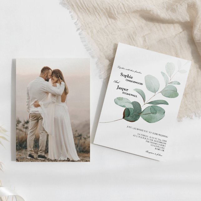 Modern Greenery White Photo Wedding Invitation (Creator Uploaded)