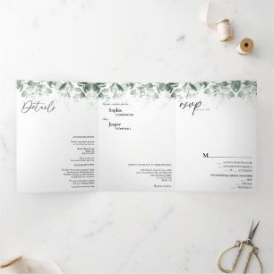 Modern Greenery White Tri-Fold Wedding Invitation