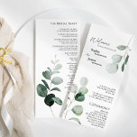 Modern Greenery White Wedding Flat Program Programme<br><div class="desc">This modern greenery white wedding flat program design features easy mix and match coordinating styles in black and white with delicate greenery elements adding graceful flourish around simple sophisticated typography and lovely minimal calligraphy script. The watercolor eucalyptus and other botanical leaves arch beautifully throughout, with dark emerald fading in an...</div>