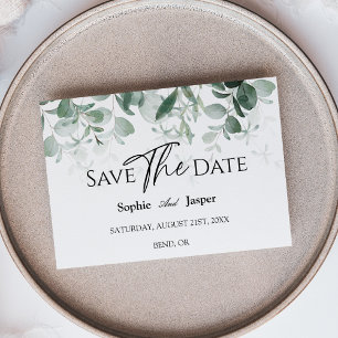 Modern Greenery White Wedding Flat Save The Date