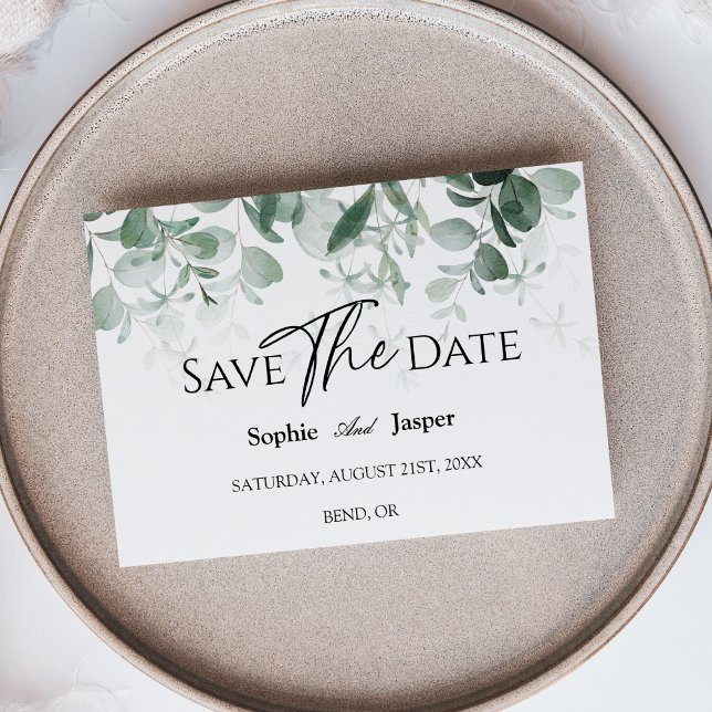 Modern Greenery White Wedding Flat Save The Date (Creator Uploaded)