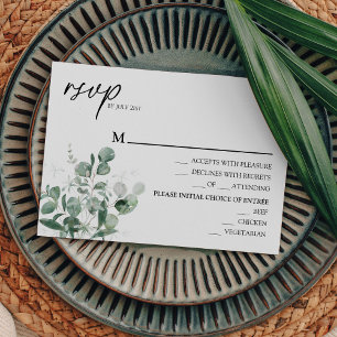 Modern Greenery White Wedding Menu RSVP Card