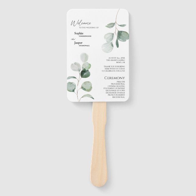 Modern Greenery White Wedding Program Fan (Front)