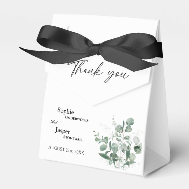 Modern Greenery White Wedding Thank You Favour Box (Front Side)